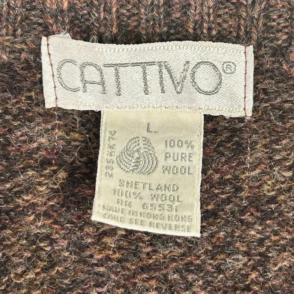 Vintage 80s 90s Cattivo Vest Brown Argyle Shetland Wool Sweater Men Large